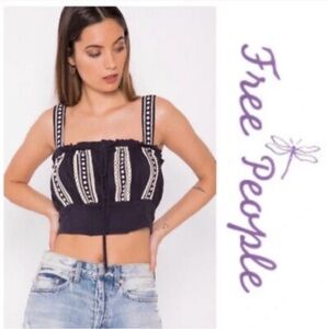 Free People Navy and White Patterned Tank Top